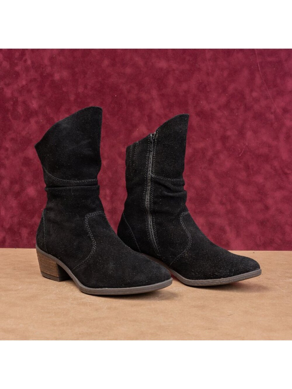 Josef Seibel Women Zip Slouch Black Suede Modern Country Western Boots 7US EUR37